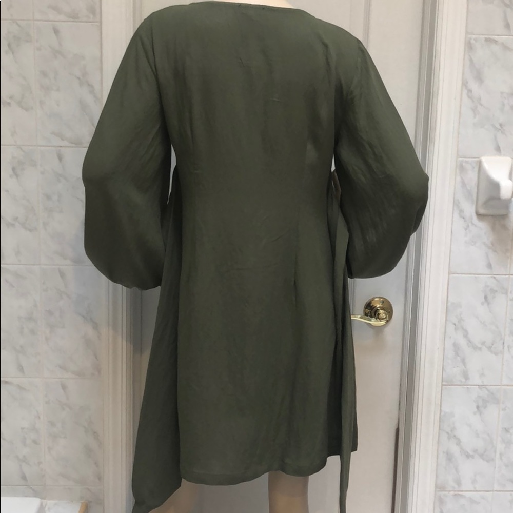 TIE FRONT OR BACK BELTED OLIVE DRESS - Picture 8 of 8